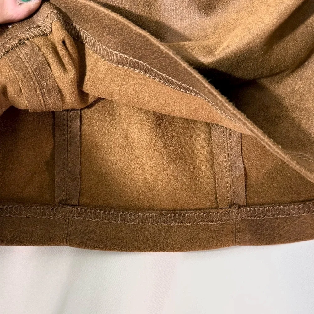 Free People Camel Colored Rumi Ruched Faux Suede Mini Skirt Size XS